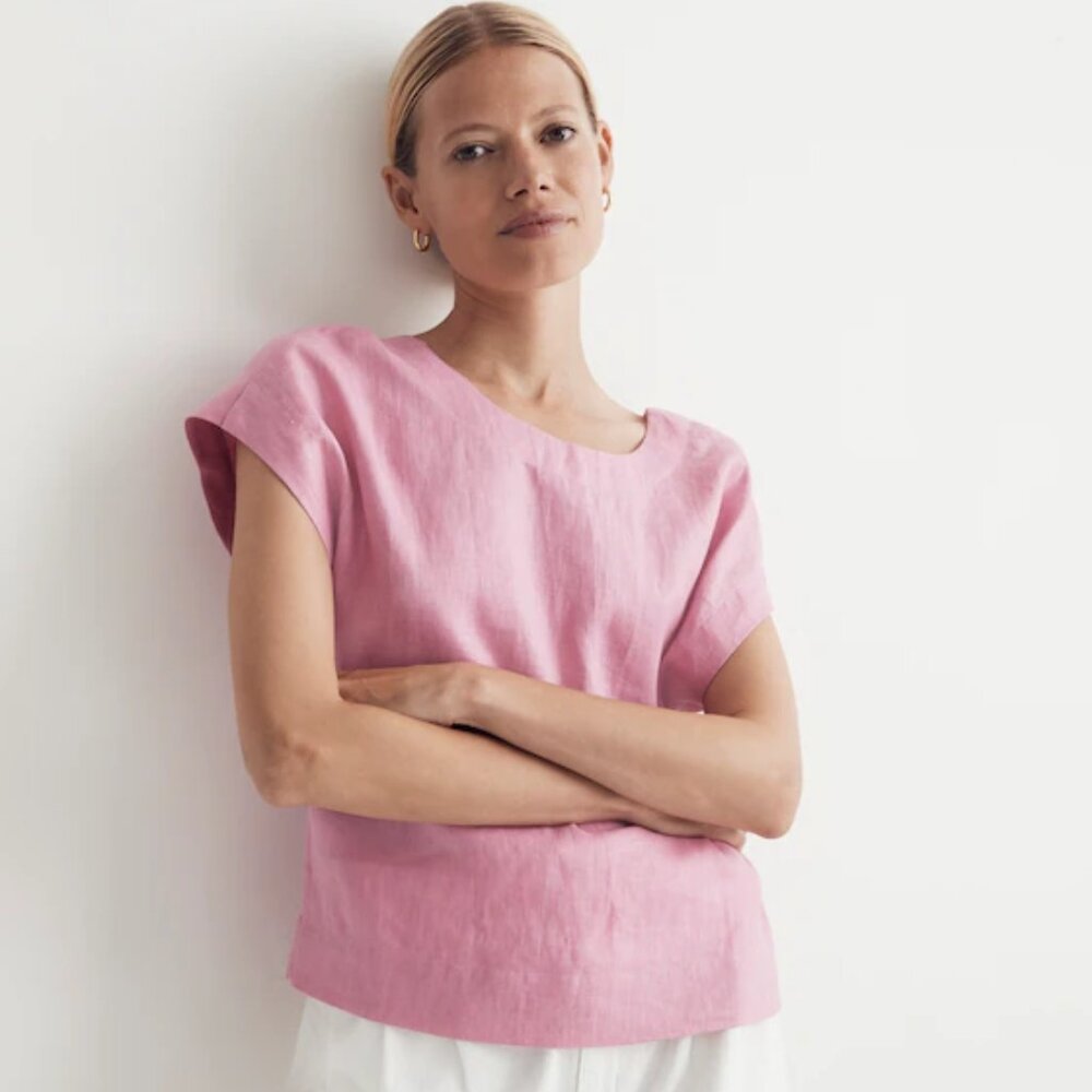 Madewell Pink Linen Short Sleeve Top